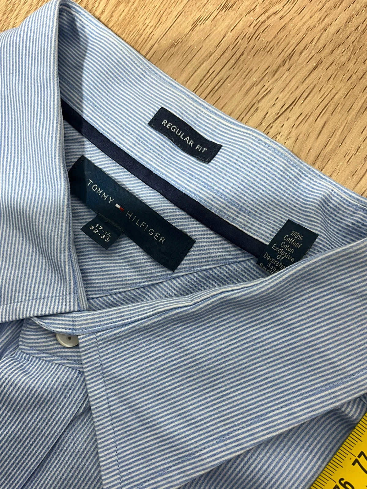 Chemise Tommy Hilfiger Regular Fit 17.5 32-33 Preppy 100% Coton Rayée Bleu Ciel – photo 5